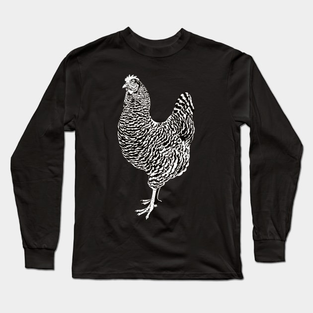 Black and white drawing of an Plymouth Rock chicken Long Sleeve T-Shirt by Modern Medieval Design